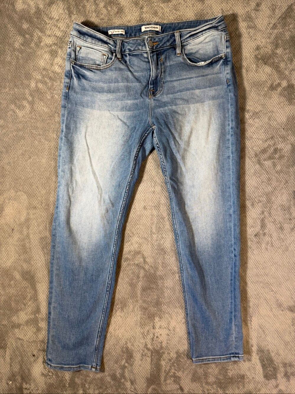 VIGOSS Thompson Tomboy Jeans Sz 31 Light Wash Slim Straight Leg Mid Rise Stretch